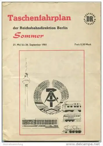 Taschenfahrplan der Reichsbahndirektion Berlin Sommer 1981 Original Ausgabe