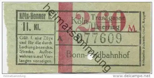 Deutschland - Köln-Bonner E. - Fahrschein Köln Trankgasse Ubierring - Bonn Endbahnhof 2.60M 2. Klasse