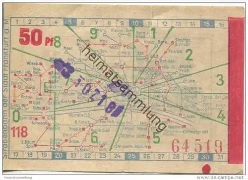 Deutschland - Frankfurt am Main - Strassenbahn der Stadt Frankfurt am Main - Fahrschein 50Pf. - rückseitig Werbung: Bett