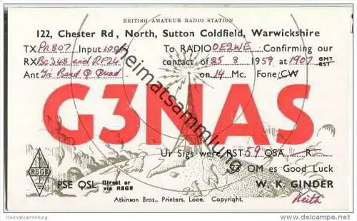 QSL - QTH - Funkkarte - G3NAS - Great Britain - Sutton Coldfield - 1959