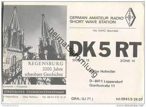 QSL - QTH - Funkkarte - DK5RT - Lappersdorf - 1979