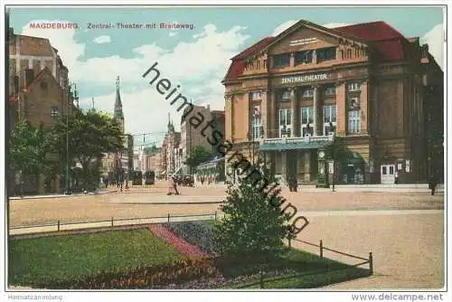 Magdeburg - Zentral-Theater mit Breiteweg - Wettersäule