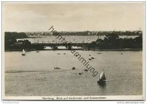 Hamburg - Blick auf die Binnen- und Aussenalster - Foto-AK Grossformat