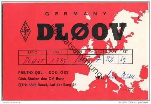 QSL - QTH - Funkkarte - DL0OV - Bonn-Beuel - 1969