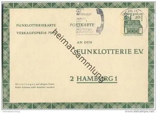 FP 8 - Funklotterie-Postkarte Berlin - bedarfsgebraucht - Wertstempel 20 Pfg Lorsch / Hessen - gelaufen im April 1969