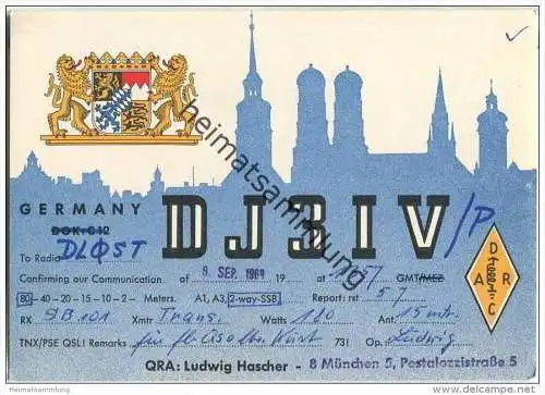 QSL - QTH - Funkkarte - DJ3IV - München - 1969