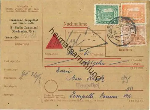 Brief Berlin - Nachnahme 34 Pf. Bauten (Hundesteuer) - Ortskarte 1952