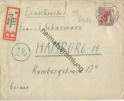Brief Berlin - R-Brief 60 Pf. Rotaufdruck (neues Porto) - Fernbrief nach Hamburg 1949