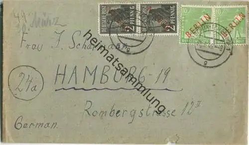 Brief Berlin - zweimal 2 Pf. Rotaufdruck plus zweimal 10 Pf. Rotaufdruck - Fernbrief nach Hamburg