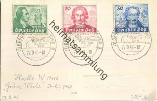 Postkarte Berlin - Kompletter Goethe-Satz auf Ansichtskarte - gestempelt Grüne Woche 22.September 1949