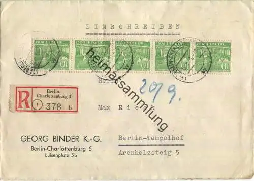 Ortsbrief Berlin - 50 Pf. Bauten R-Brief am 12.September 1951 - rückseitig mehrere Vermerke