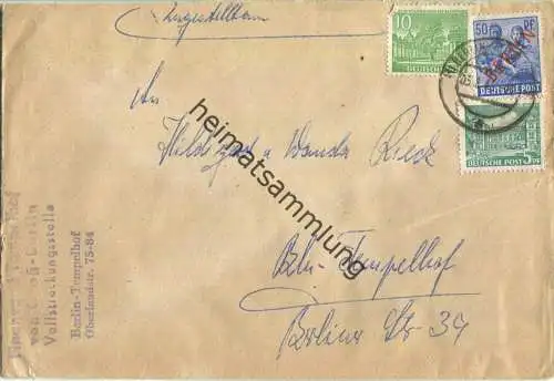 Ortsbrief Berlin - 65 Pf. mit 50 Pf. Rotaufdruck - Abs. Finanzamt Tempelhof am 5.August 1949