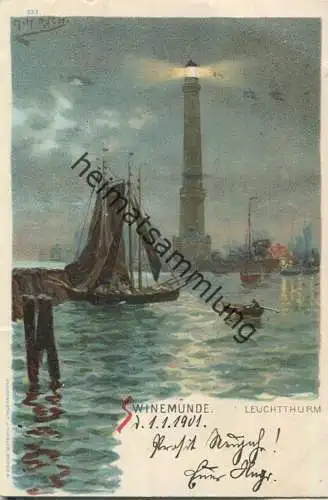 Swinoujscie - Swinemünde - Leuchtturm - Künstler-Ansichtskarte - Verlag J. Miesler Berlin