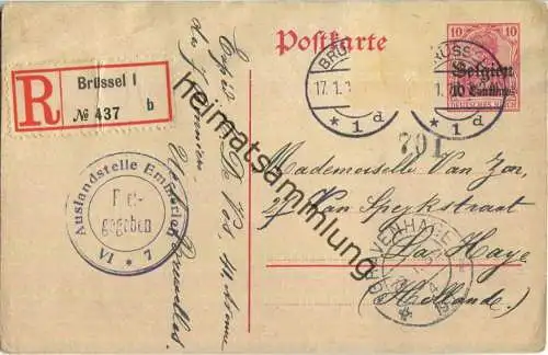 10 Centimes - Landespost in Belgien - Postkarte rechts vom Teilungsstrich - Einschreiben - Zensur