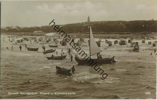 Heringsdorf - Strand und Bismarckwarte - Foto-Ansichtskarte - Verlag K. Friedrich Heringsdorf 20er Jahre