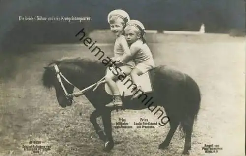 Preussen - Prinz Wilhelm und Louis Ferdinand von Preussen auf einem Pony - Phot. G. Berger Potsdam 1909 - Verlag Photoch