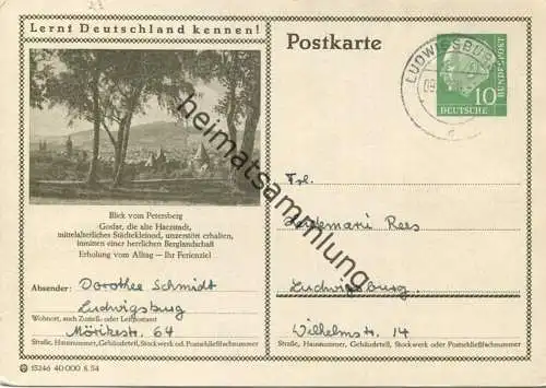 Goslar - Blick vom Petersberg - Bildpostkarte - Ganzsache - bedarfsgebraucht - gel. 1958