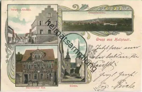 Hollstadt - Bayrischer Hof - Kirche - Strassen-Ansicht - Lithographie