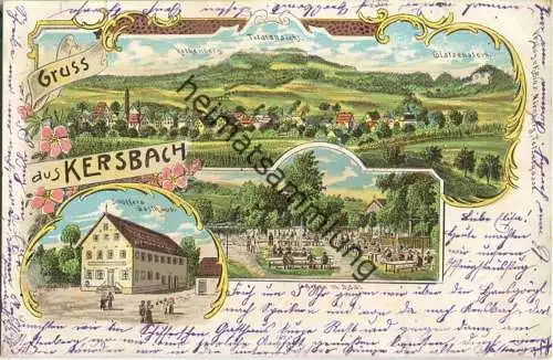 Kersbach (Neunkirchen am Sand) - Schiffers Gasthaus - Garten mit Saal - Lithographie