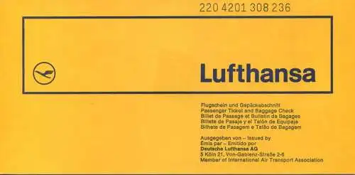 Lufthansa 1973 - Zürich Hannover Zürich