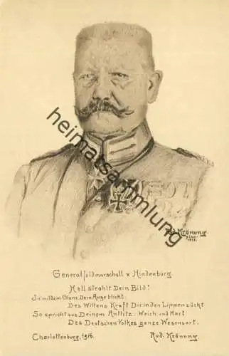 Wohlfahrts-Karte zur Unterstützung deutscher Veteranen E. V. - Generalfeldmarschall von Hindenburg - signiert Rud. Krönu