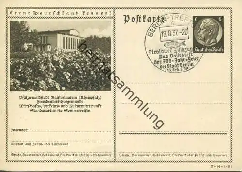 Kaiserslautern - Bildpostkarte 1937 - Ganzsache gel. 1937