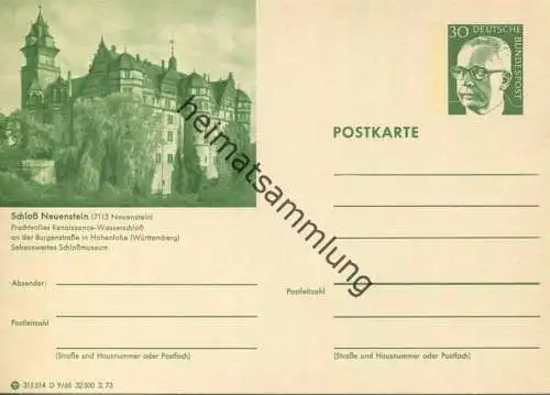 Schloss Neuenstein - Bildpostkarte 1972 - Ganzsache