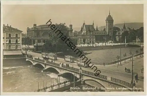 Zürich - Bahnhof - Landesmuseum - Strassenbahn - Foto-Ansichtskarte - Verlag Photoglob Zürich