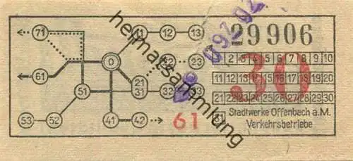 Deutschland - Stadtwerke Offenbach a. M. Verkehrsbetriebe - Fahrschein - rückseitig Werbung Betten-Amendt