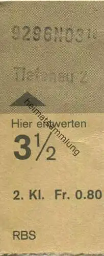 Schweiz - RBS Regionalverkehr Bern-Solothurn - Fahrschein - rückseitig Werbung Bernische Kranken- und Unfallkasse