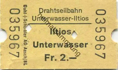 Schweiz - Drahtseilbahn Iltios Unterwasser - Fahrschein Fr. 2.-