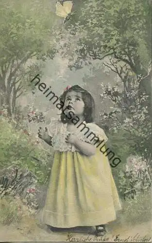 kleines Mädchen mit Schmetterling - Künstlerkarte coloriert - Verlag P.F.B. Serie 2009 - gel. 1902