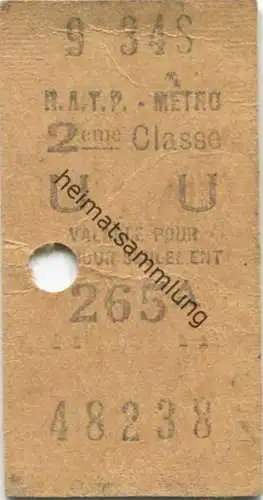 Frankreich - R.A.T.P. Metro - 2eme Classe - Billet Fahrkarte