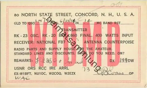 QSL - Radio - W1DMD - USA - Concord NH - 1934