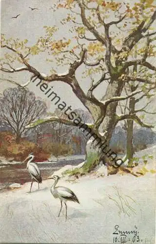 Im Wald - Reiher - Künstlerkarte Splitgerber jun. - Serie 1 - Verlag Hermann Sonntag München - beschrieben 1903