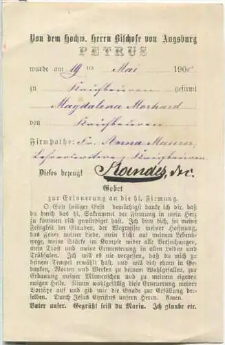 Zur Erinnerung an die heilige Firmung - von Magdalena Morhard Kaufbeuren am 19. Mai 1900 durch Bischof Petrus