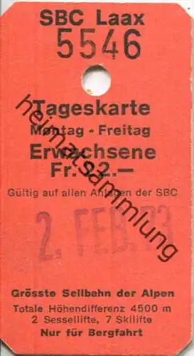 SBC Laax - 2 Sessellifte 7 Skilifte - Tageskarte 1973