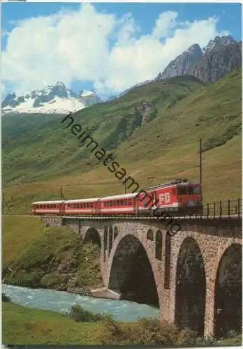 Urserental - Reussbrücke - Pendelzug der Furka-Oberalp Bahn - Ansichtskarte Großformat