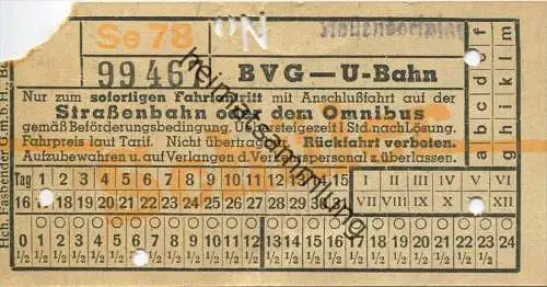 Berlin - BVG - U-Bahn mit Anschlussfahrt auf der Strassenbahn oder dem Omnibus - Nollendorfplatz - Schüler-Fahrschein