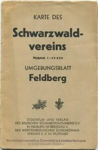 Feldberg Umgebung - Wander- und Skikarte des Schwarzwaldvereins  64cm x 82cm 1:50'000 - Verlag Badischer und Württemberg