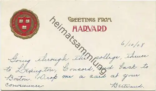 Massachusetts - Greetings from Harvard 1918 - Publisher E. A. Sherman Hartfort Conn.