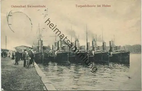 Swinemünde - Torpedoboote im Hafen - Verlag M. Hertzfeldt Stettin gel. 1911