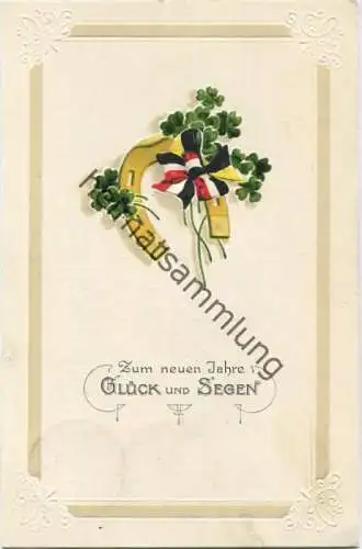 Neujahr - Kleeblatt - Hufeisen - Prägedruck - Patriotica - Feldpost gel. 1915