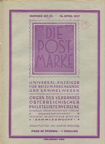 Die Post-Marke - Universal-Anzeiger für Briefmarkenkunde - Verband der Österreichischen Philatelisten Vereine - April 19