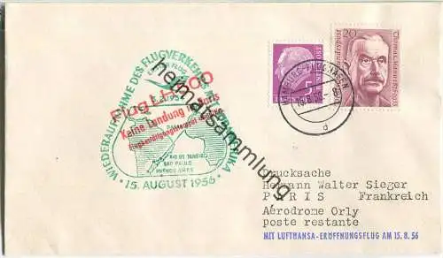 Luftpost Deutsche Lufthansa - Wiederaufnahme des Flugverkehrs Hamburg - Paris am 15. August 1956 - roter Zusatzstempel