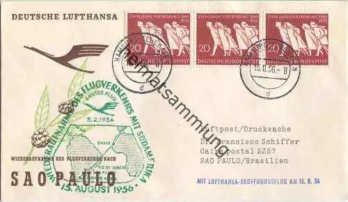 Luftpost Deutsche Lufthansa - Wiederaufnahme des Flugverkehrs Hamburg - Sao Paulo am 15. August 1956