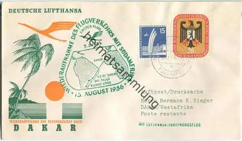 Luftpost Deutsche Lufthansa - Wiederaufnahme des Flugverkehrs Hamburg - Rio de Janeiro am 15. August 1956
