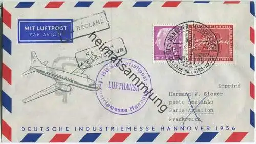 Luftpost Deutsche Lufthansa - Sonderluftpost Deutsche Industriemesse Hannover - Paris am 29. April 1956