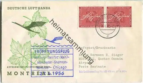 Luftpost Deutsche Lufthansa - Eröffnungsflug Hamburg - Montreal am 27. April 1956