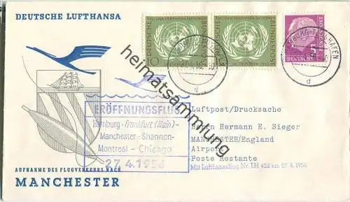 Luftpost Deutsche Lufthansa - Eröffnungsflug Hamburg - Manchester am 27. April 1956